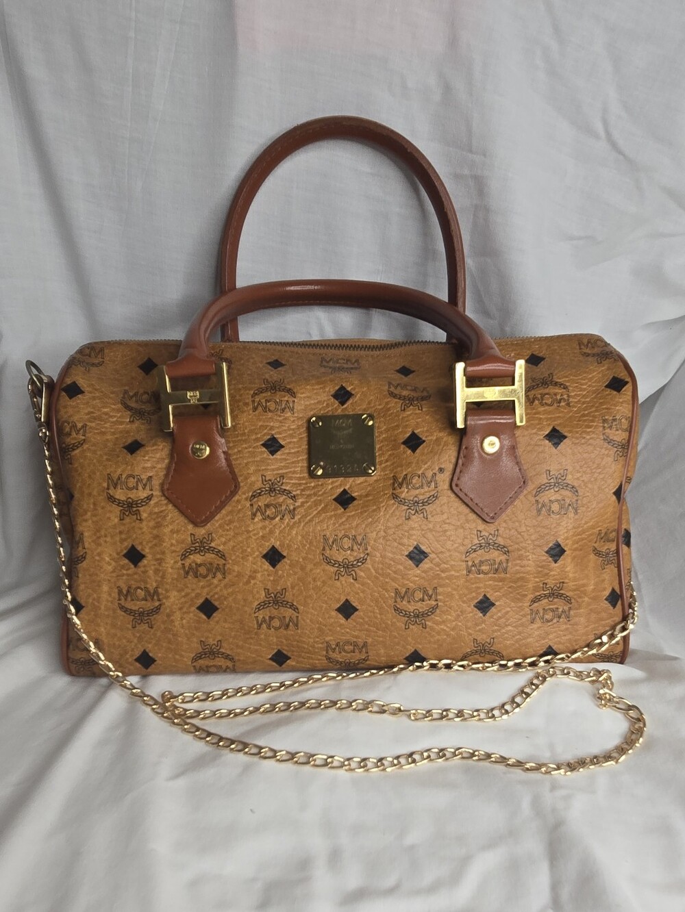 Mcm Visetos Cognac Boston Bag - Picture 3 of 16